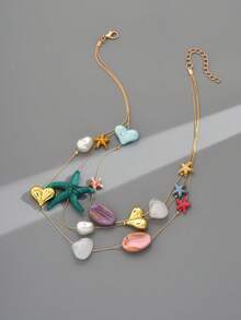 1 pezzo Collana da donna in stile spiaggia vacanze, con pendente multistrato in resina a forma di conchiglia, tartaruga marina e stella (colore accessori a caso) - Multicolore - Visualizzare 10