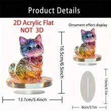 1 Piece 2D Flat Acrylic Decoration, Bohemian Crystal Cat Decoration, Colorful Table Decoration, Perfect Decoration For Home Interior Bedroom, Living Room, Daily Dining Table Decoration, Whimsical Decoration, Complex Design, 2D Flat, Perfect Gift For Family And Friends