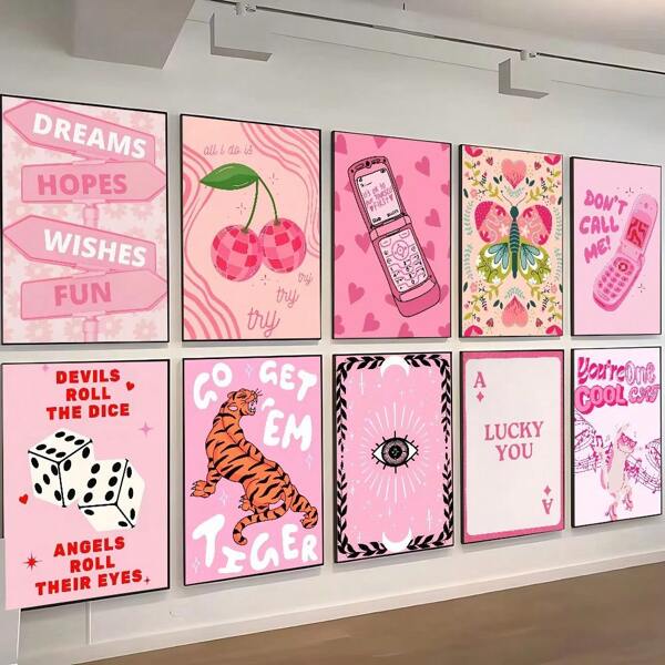 1pc /3pcs Wall Arts Posters Optional Frame/Framed Modern 1pc Pink Cream Ace Card Lucky You Aesthetic Poster Self-Adhesive Art Waterproof Paper Sticker Coffee House Bar Room Wall Decor