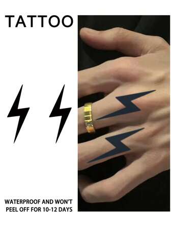 1 件闪电几何临时纹身半永久纹身防水防汗持续 1-2 周逼真草本汁抗摩擦不反光仿黑色假纹身适用于女性和男性纹身贴纸适用于手臂、胸部、腿部、腹部、腰部、手指、颈部、脊柱、现代人体艺术