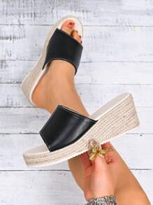 Women's Resort Wedge Sandals Single Strap Linen Sole Wedge Heel Plus Size Wide Fit Sandals