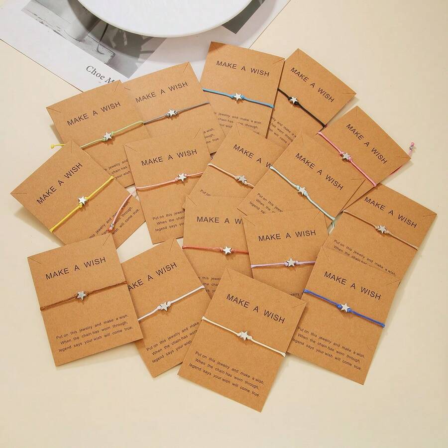 16 件单心手链 - 简约欧美风格蜡绳编织卡情侣友谊手链，手工编织手链，节日和新年礼品套装 - 五角星 - 查看 1