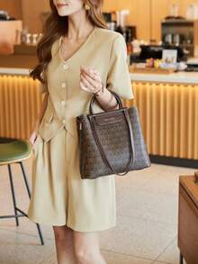 Bolso tote de gran capacidad para mujer, bolso de hombro casual para viajes, bolso cruzado ligero, de marca de lujo, versátil y de alta gama, nuevo bolso casual 2025 - Café - Ver 5