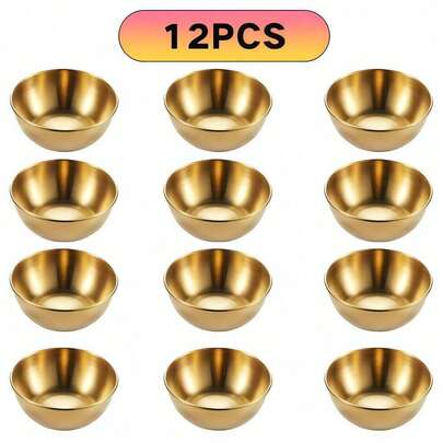 1/4/8/12 包 3.2 英寸不锈钢酱料碟迷你独立碟子碗圆形调味碟寿司蘸料碗开胃菜盘，金色，厨房，圣诞礼物，学校用品