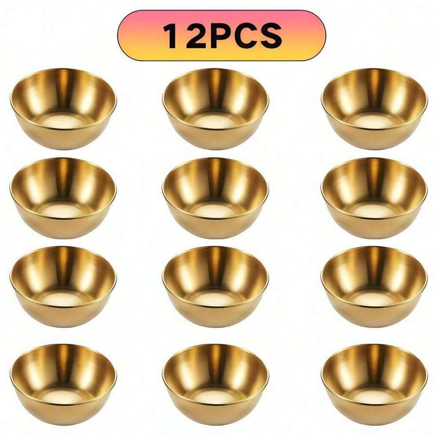 1/4/8/12 包 3.2 英寸不锈钢酱料碟迷你独立碟子碗圆形调味碟寿司蘸料碗开胃菜盘，金色，厨房，圣诞礼物，学校用品