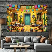 1pc Mexican Courtyard Background Fabric Banner, Suitable For Theme Party Decoration, Garden Decoration, Indoor And Outdoor Decoration, Photography Background, Wall Decoration, Living Room Decoration, Universal Theme