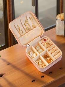 1pc PU Leather Jewelry Box, Double-Layer Travel Organizer With Zipper Closure, Multifunctional Portable Storage Case For Earrings/Rings/Necklaces/Bracelets, Essential Home & Travel Accessories, Perfect Mother's Day/Christmas/Women's Gift For Women Storage Organizer Travel Essentials Gift Back To School