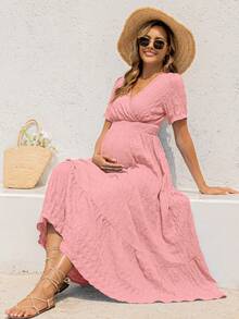 weisilong 孕妇装 女士夏季和春季高腰孕妇褶边多层孕妇连衣裙 适合迎婴派对