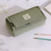 Simple & Cute Dog Design Stationery Case, Double-Layer Pencil Case, Large Capacity Zipper Closure Pen Bag For Students, Middle School Supplies,Back To School,School Supplies
