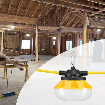 Guirnalda de luces para construcción de 30 m, 100 W, 10 000 lm, 10 unidades, 5000 K, IP65 resistente al agua, con ganchos para colgar, para obras de construcción, iluminación temporal en interiores y exteriores, homologada por ETL.