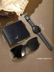 3PCS Men's Fashion Casual Simple Handsome Watch Sunglasses Wallet - Black - View 2