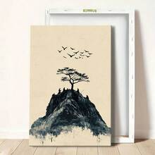1 Pc, Framed Canvas Wall Art. Solitary Mountain Top, Group Of Warriors, Minimalist Ink Wash Style, Art Print Canvas Poster. Ideal Gift For Bedroom, Living Room, Hallway, Kitchen, Bathroom, Cafe, Office, Bar Dormitory Wall Decoration. - Multicolor - View 8