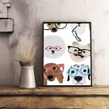 1 件复古卡通可爱狗动漫绘画艺术印刷品现代家居办公室装饰，非常适合客厅、卧室、厨房等装饰礼物可选框架