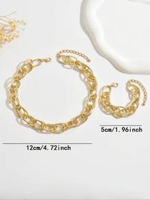 1 套时尚多层混合扭纹金属粗链项链和手链 - 彩色 - 查看 4