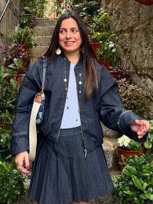 女士牛仔拉链长袖外套，百搭休闲春季款 - 深色水洗藍 - 查看 11