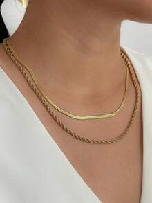 Nooxian 2 件女士不锈钢扭曲扁平蛇链项链套装，日常佩戴百搭配饰礼物