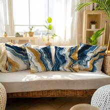 4pcs Blue & Gold Marble Pattern Throw Pillow Covers, 17.7*17.7in (45*45cm), [Single-Sided Printing], Animal Print Polyester Cushion Covers, Room Decor, Home Decor, Bedroom Decor, Room Decoration Stuff For Sofa, Bed, Living Room, Bedroom, Car, Office, Hotel, Suitable For All Seasons, Perfect Gift For Family & Friends