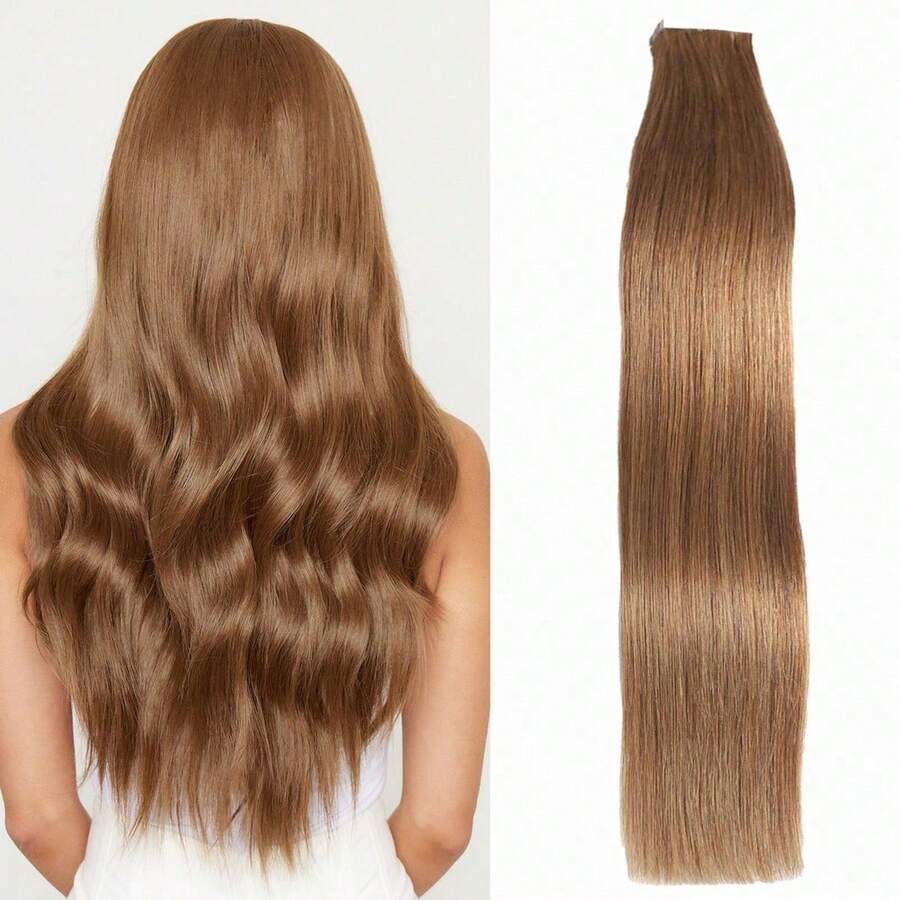 real me. 50g 20pcs Tape In Human Hair Extension For Salon Quality 6# Chocolate Brown Golden Silky Seamless Invisible Straight Tape In Human Hair Extensions Long Lasting Hair Thick Ends - S6 - View 1