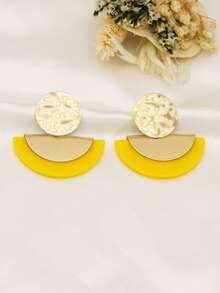 Swim Chiccia 1 Pair Bohemian Women Retro Elegant Hammered Metal Round & Semi-Circle Wood Earrings, Fashionable Accessories For Spring/Summer And All Year Round - Earring - View 6