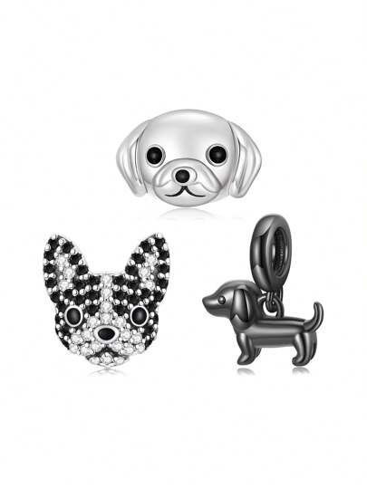 WOSTU 1pc 925 Sterling Silver Black Dachshund Pendant Golden Retriever Boston Terrier Beads Cute Pet Dog Series Pendants Fit DIY Original Bracelets And Necklaces For Women Fine Jewelry Accessories