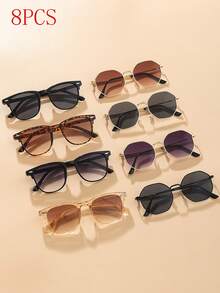 8PCS/6PCS/4PCS/2PCS/1PCS儿童时尚金属框架户外休闲眼镜、玩耍和拍照装饰工具（礼品眼镜盒）