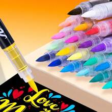 Feutres aquarelle, marqueurs à tête de brosse souple, 12 couleurs de feutres aquarelle, parfaits pour la canevas, la peinture sur roches, le bois, la pierre, le verre, la céramique, la peinture sur textile, des cadeaux faits main DIY pour la rentrée