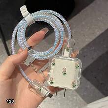 5 件套钢珠蝴蝶结/蝴蝶/花朵/心形线缆保护器，18-20W 兼容 苹果充电器手机数据线防摔保护壳 - 銀色 - 查看 6