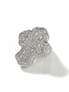 1pc Men's Hip Hop Style Cubic Zirconia Inlaid Triangle & Rectangular Shaped Pendant Necklace, Genuine Silver Plated - Silver - View 10