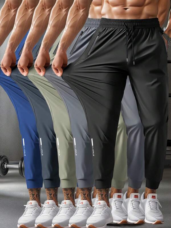 1pc Men's Sports Running Pants - Breathable, Lightweight High Stretch, Zipper Pockets, Elastic Waistband, Suitable For Running And Fitness, Black