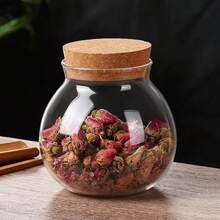 Envío local: perfecto para té, galletas, cereales, harina, frijoles, especias, granos de café, etc. Set de 9 tarros redondos de vidrio con tapa de corcho - 500ml Tarro de caramelos de boda, tarro de cocina - 4 piezas - Ver 1