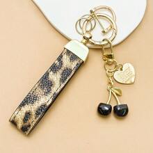 TTOBS 1pc Handmade Leopard Leather Car Key Chain With Unique Cherry Pendant - , Fashionable And Multifunctional Backpack Key Chain, Perfect Accessory For Backpacks. An Ideal Gift For St. Patrick's Day, Valentine's Day, Or For Your Beloved Lady. - Multicolor - View 24