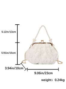 2025 Spring/Summer White Romantic Wedding Season 1pc White Pearl Mesh Floral Hair Clip & Pearl Handbag, Elegant Women's Luxury Dress Evening Bag, Bridal Purse, Wedding Party Clutch - White - View 11