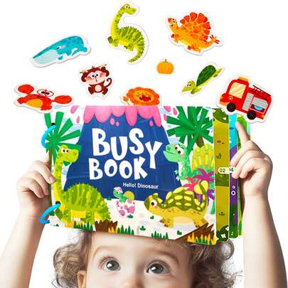 ODAPTO Montessori Preschool Busy Book For Toddler 3-5 Road Trip Essentials Dinosaur Theme Hook And Loop Reusable Stickers Special Education Preschool Learning Activities Travel Essentials For Kids