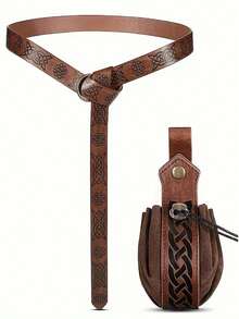 2PCS Renaissance Belt Special Costume Accessories Set Medieval Knight Belt Viking Scabbard Retro Small Package Costume Props - A - View 6