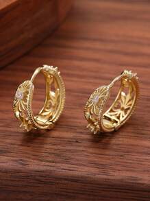 1 Pair Chic Rhinestone Embedded Geometric Round Earrings, Suitable For Dates Or As Gifts