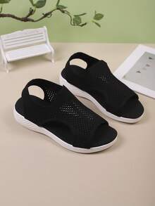 青年夏季露趾休闲套脚时尚凉鞋平底简约纯色透气时尚欧美风运动休闲凉鞋