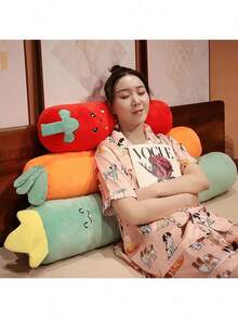 1pc Cute Cartoon Long Bar Pillow Bedroom Bed Sleeping Cylindrical Carrot, Cactus, Dinosaur, Strawberry Cushion Pillow Home Decoration Pillow Pendant Decoration - Multicolor - View 4