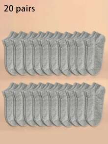 20 Pairs Unisex Solid Color Thin Ankle Socks, Black/White/Gray, Summer, Home/Casual Use - Multicolor - View 5