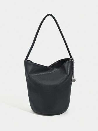 2026春季新款大容量荔枝纹水桶包，配有各种配件，可作单肩包、腋下包、手提包，商务女士休闲时尚日常通勤包，适合工作、购物、约会、旅行、大学生等场合，女士包袋，日常使用。