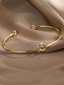 1pc Minimalist Twist Knot Design Metal Bangle, Adjustable Size Twisted Braided Bracelet, Versatile Accessory For Women - Twist Design - View 8