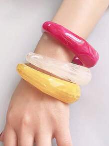 1pc European And American Fashionable, Sexy And Cool Artistic Elegant Acrylic Bracelet With Vintage Acetate Amber Pattern, Bohemian Style, 1.3cm Width, Multicolor, Three-Dimensional Geometric Beach Style Bracelet For Daily, Casual, Travel, Date, Holiday Wear (Natural Bracelet. Random Variation In Color Depth And Pattern)