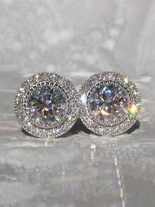 1 Pair Fashion 925 Sterling Silver Cubic Zirconia Stud Earrings Wedding Anniversary Ear Jewelry For Women Gift Fine Jewelry - 1# - View 9