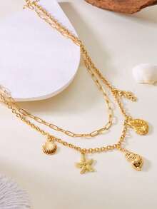 1pc Seashell, Starfish, Seahorse Pendant Necklace, Coastal Beach Style Jewelry, Suitable For Women Everyday Accessories, Vacation, Dates, Gifts