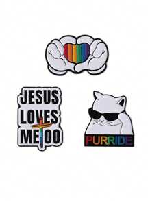 Juego de 3 Piezas Alfileres Esmaltados con Diseños LGBT, Gato Orgullo Gay, Corazón con Gestos de Mano y Lema "Jesús también me ama", Regalos Joyería Insignia para Solapa