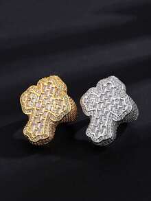 1pc Men's Hip Hop Style Cubic Zirconia Inlaid Triangle & Rectangular Shaped Pendant Necklace, Genuine Silver Plated - Silver - View 2