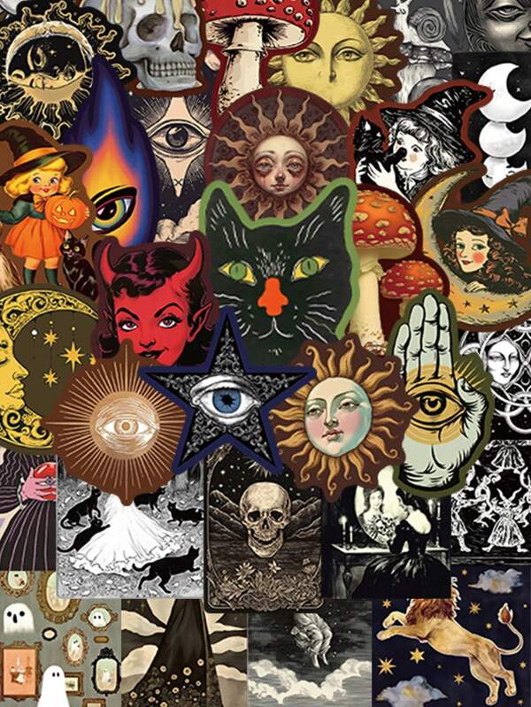 50pcs Mysterious Celestial Body Stickers, Minimalist Dark Decorative Stickers, Suitable As Back To School Gifts, Can Also Be Used To Decorate Diaries, Phone Cases, Notebooks, Tablets, Skateboards, Guitars, Party Luggages, Packages, Helmets, Envelopes