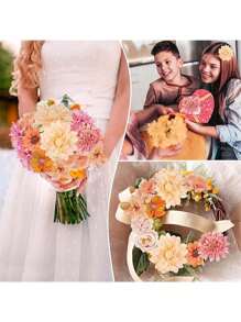 80 PIÈCES Combinaison de têtes de fleurs artificielles, mélange de roses en soie et de chrysanthèmes. Utilisé pour la réalisation de bouquets de mariage, compositions florales pour bébé, décoration de table et d'intérieur, décoration d'automne