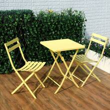 3 Piece Patio Bistro Set Of Foldable Square Table And Chairs, Yellow - 1 - View 7