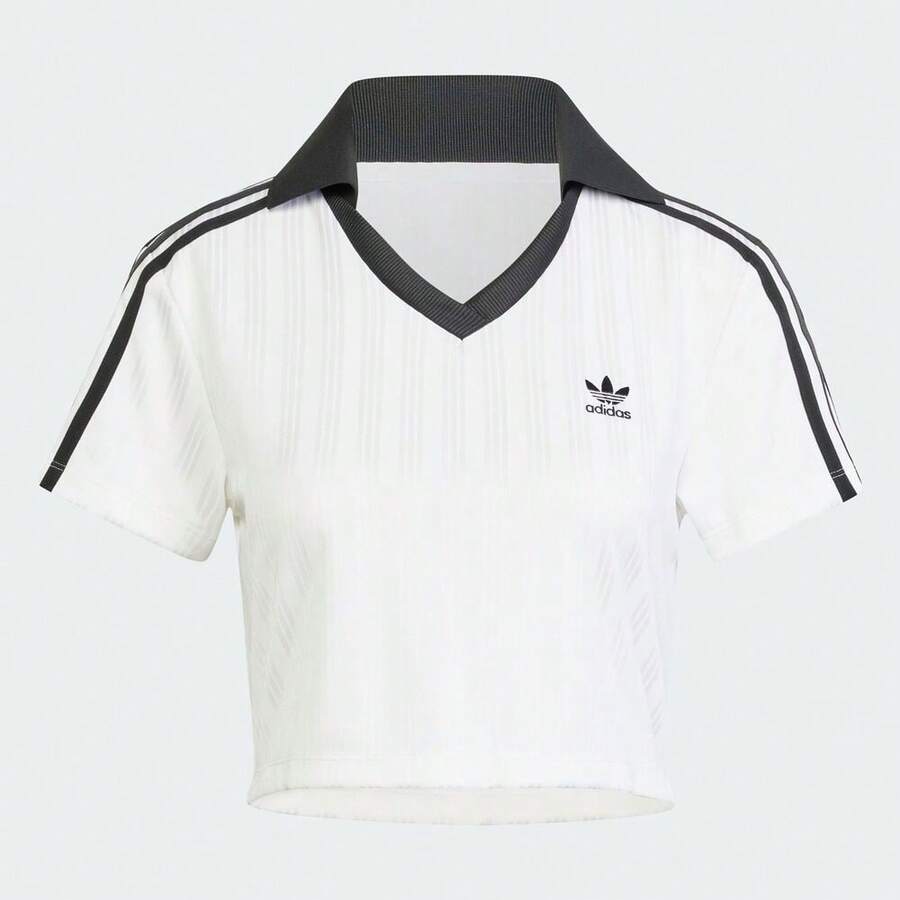 Adidas Originals Camiseta Polo de Malha Curta com Decote em V para Mulheres TJD2606 - Branco - Visão 1