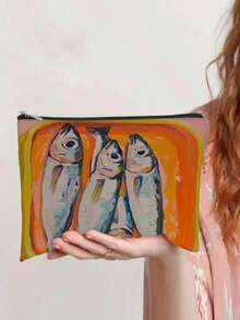 Túi đựng đồ trang điểm vải canvas dành cho người lớn, không gây dị ứng, túi đựng đồ trang điểm có khóa kéo in họa tiết cá mòi thời trang, túi xách tay lót vải polyester in hai mặt, quà tặng Giáng sinh cho bạn bè - Nhiều màu - Xem 7